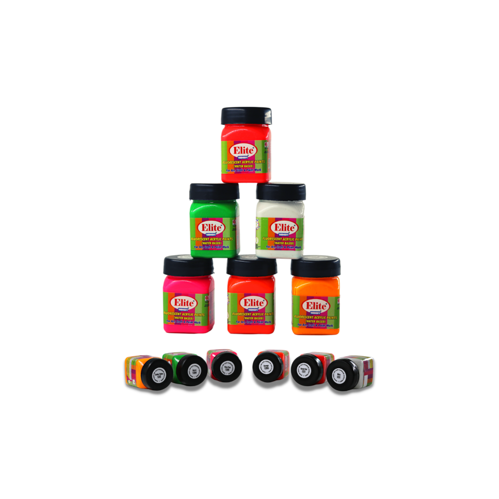 Elite Flourescent Acrylic Color Set 6x50gm|For Art Kraft & Paint Work|Day Glow Paint  (Set of 6, Multicolor)