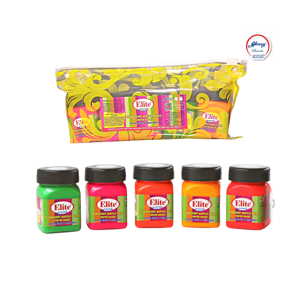 Elite Flourescent Acrylic Colour Set 5X50gm|For Art Craft & Paint Work|Day Glow Paint  (Set of 5, Multicolor)